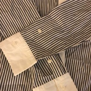 Navy white pinstripe button up